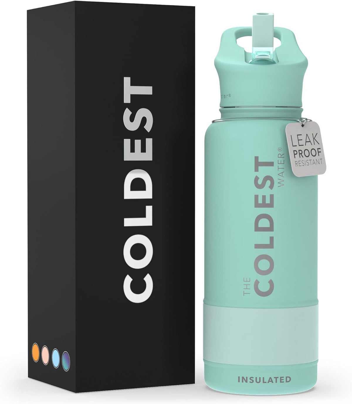 Coldest Insulated Stainless Steel Water Bottle with Straw Lid - 32 Oz Oceanic Green for Men and Women