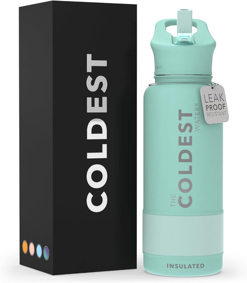 Coldest Insulated Stainless Steel Water Bottle with Straw Lid - 32 Oz Oceanic Green for Men and Women