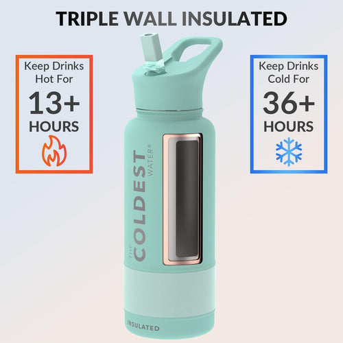 Coldest Insulated Stainless Steel Water Bottle with Straw Lid - 32 Oz Oceanic Green for Men and Women